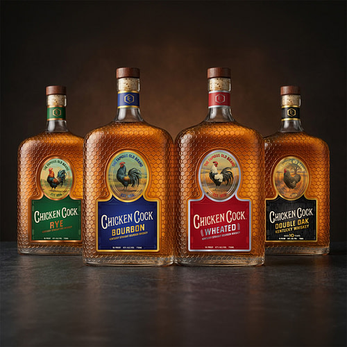 Chicken Cock Whiskey Core Packaging.